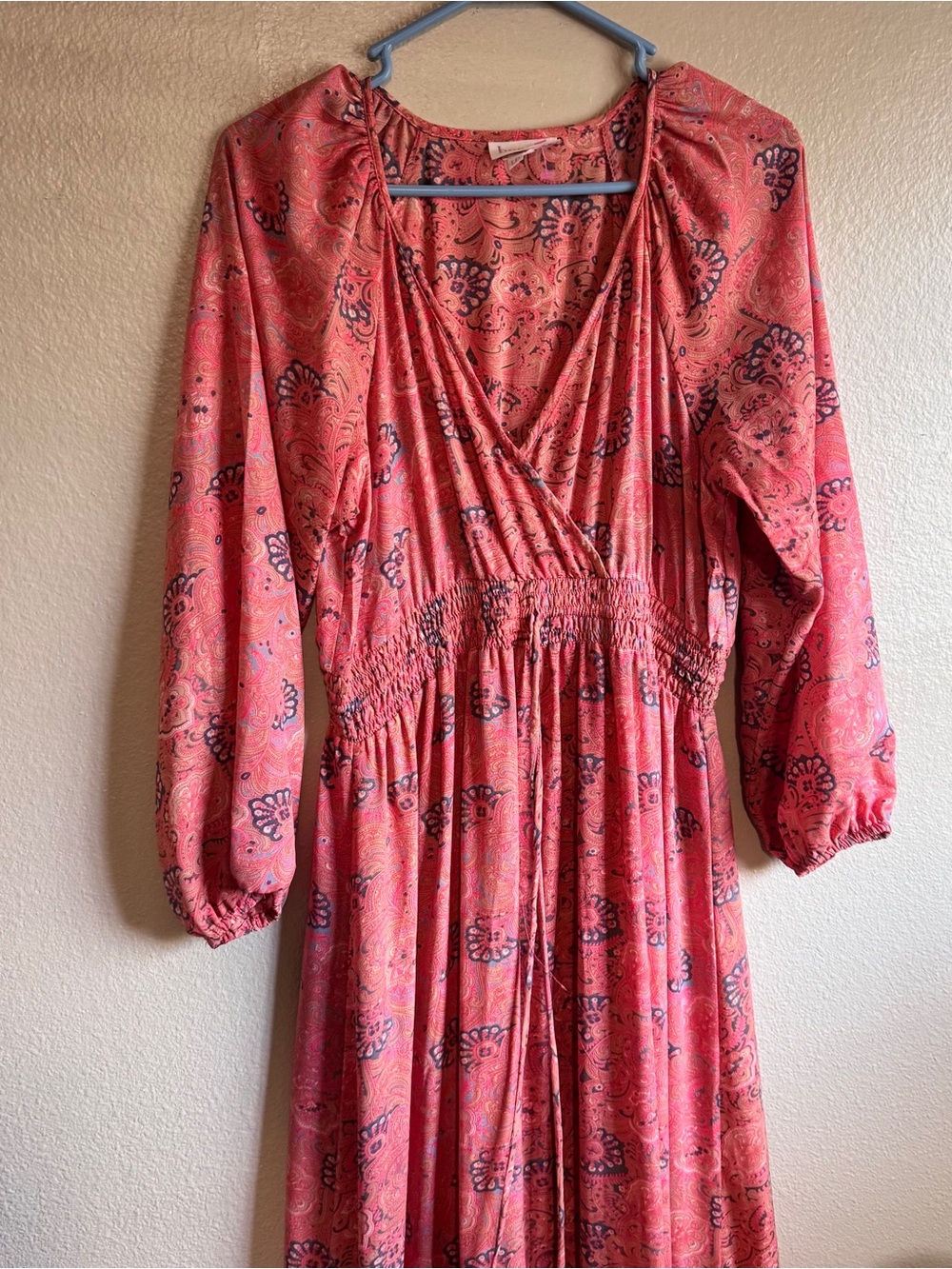 Coral Paisley Maxi Dress with Smocked Waist